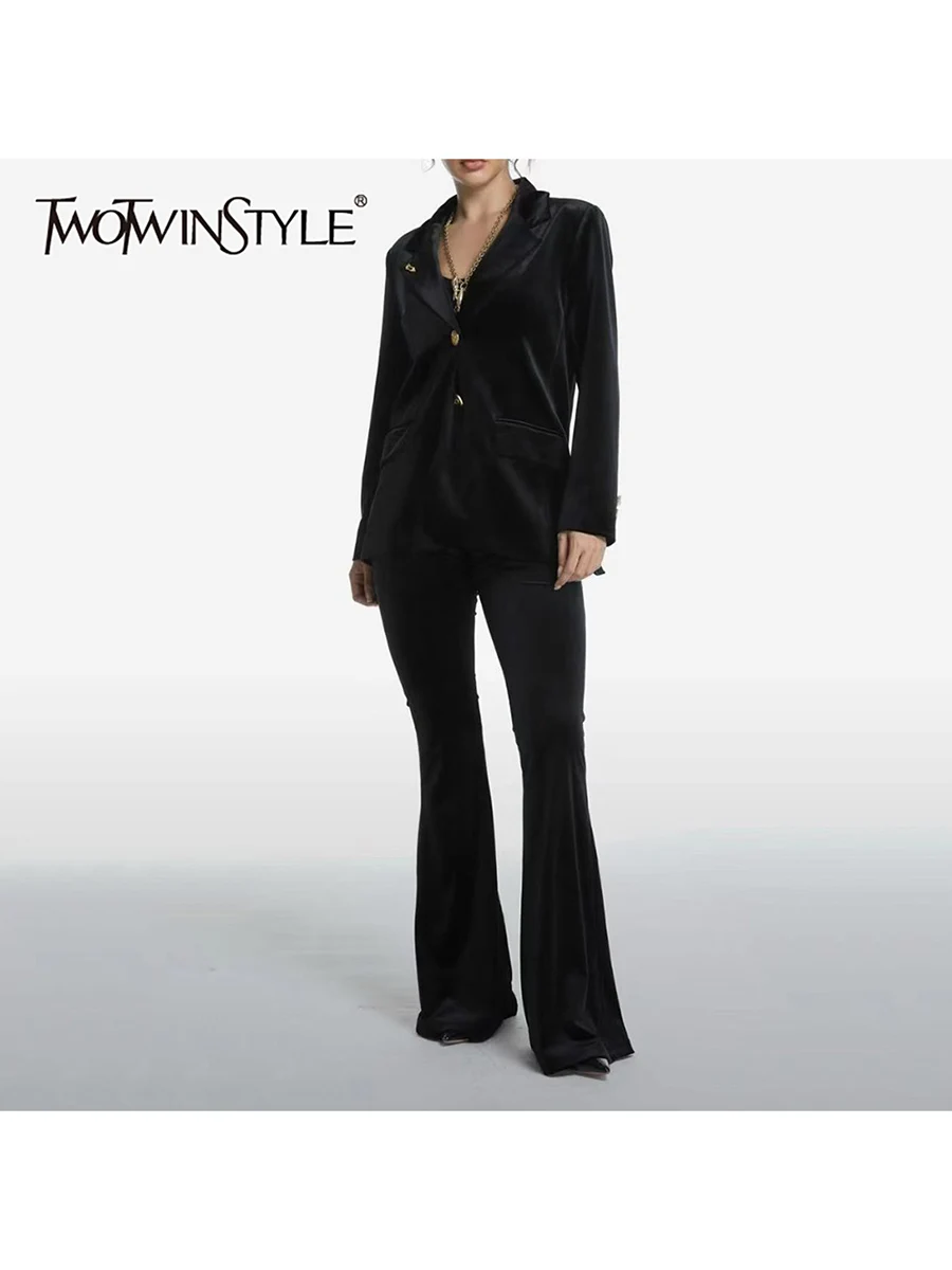 

TWOTWINSTYLE утягивающие комплекты из двух предметов для женщин, пиджак с длинными рукавами и лацканами на пуговицах, брюки с высокой талией, модный комплект, женский новый