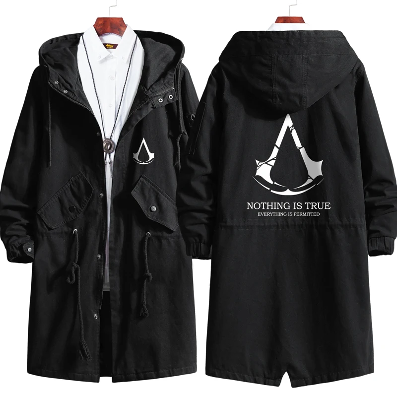 ฤดูใบไม้ผลิฤดูใบไม้ร่วงฤดูหนาว Men Assassin Master Hooded แจ็คเก็ตยอดนิยมพิมพ์เสื้อกันหนาวเสื้อกันหนาวชาย Outwear Trench