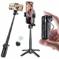 Portable Bluetooth Selfie Stick Tripod with Remote, Foldable Phone Holder Stand for iPhone & Smartphones, Mini Keychain Design