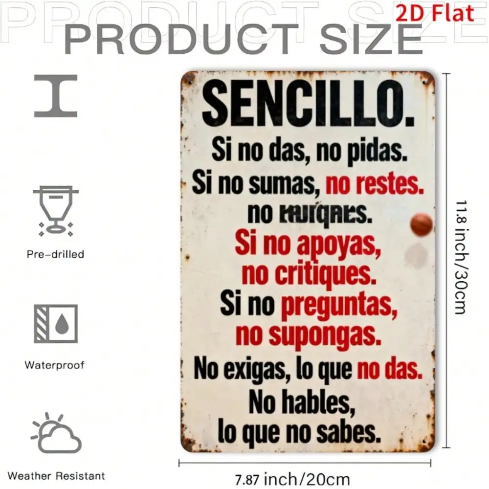 Metal Wall Art Spanish Rules Sign, Home Bar Decor Indoor Outdoor 2D Flat Metal Sign for Wall