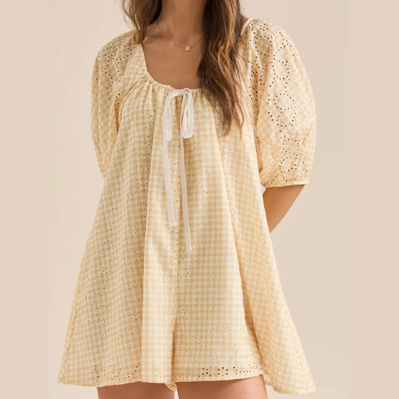 Boho donna giallo scava fuori papillon abito da notte vestito estivo estate uscire abito a trapezio vendita calda SML