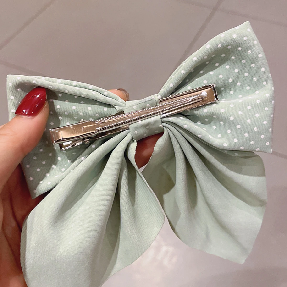 6ps Fabric Dot Bow Hairpin Simple High-grade Japanese Sweet Girl Duckbill Clip Top Clips Headdress Hair Accessories