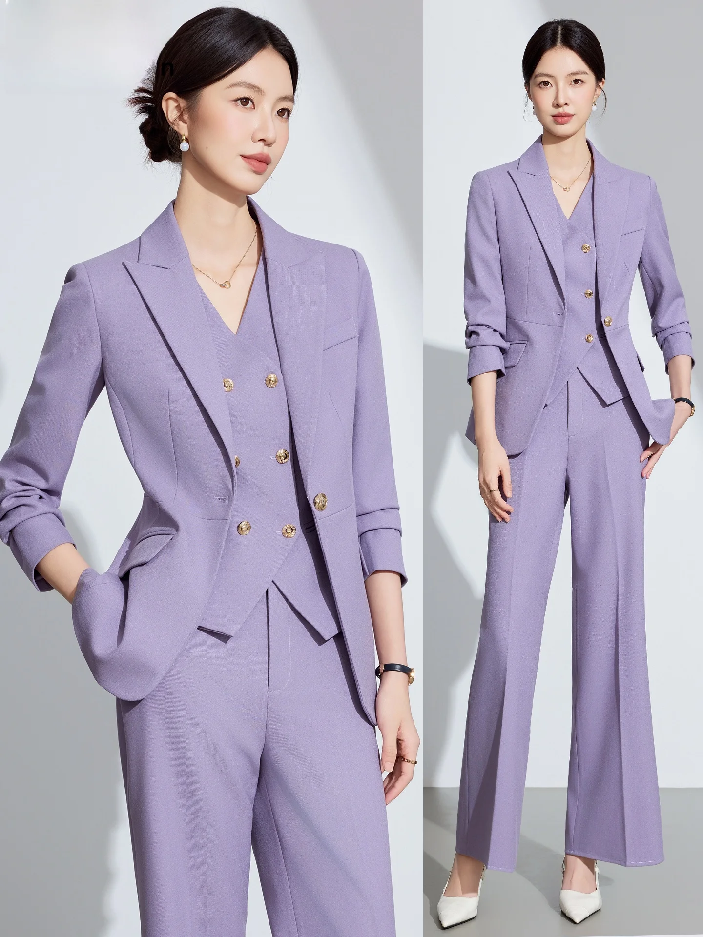 

Purple Suit Jacket Women's Spring Autumn Professional Host Formal Wear Career Polyester Fiber Commute Interview Business