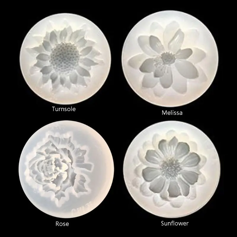 4Pcs Flower Epoxy Resin Mold Kits Camellia Sunflower Rose Turnsole Silicone Mold Jewelry Making Charms DIY Silica Molds Crafts