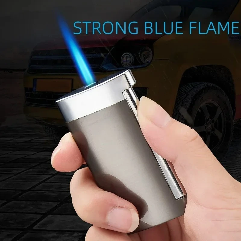 

Portable Side Press Ignition Ultra-thin Inflatable Lighter Blue Windproof Direct Flame Cigarette Lighter Mini CigaretteAccessory