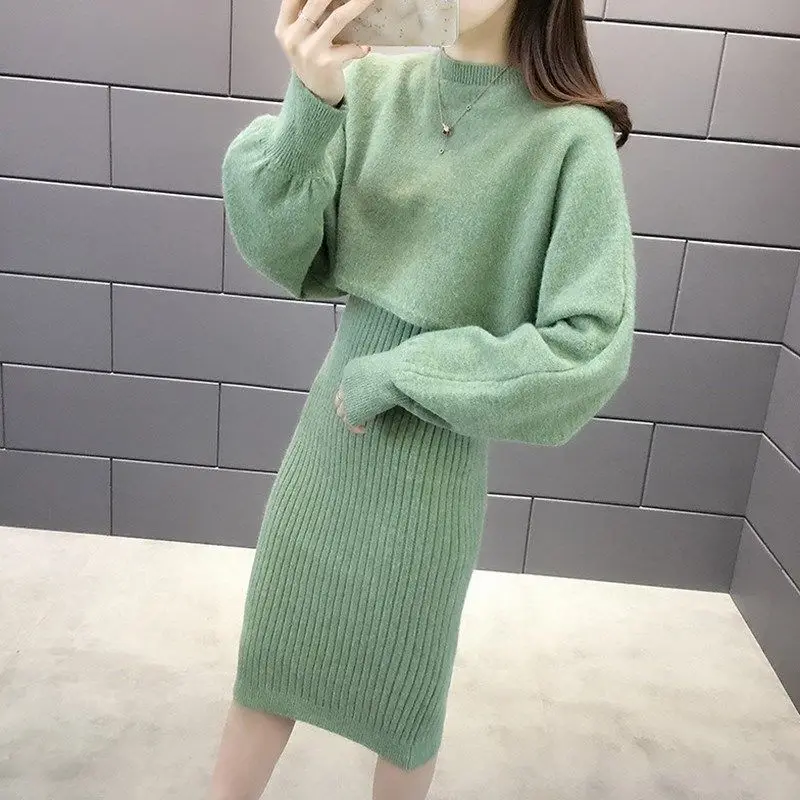 Dresses for Women 2023 Knitted Dress Autumn Winter New Wool Dress Set Skirt Two Piece Sets Womens Outifits Long Sleeve Sweaters