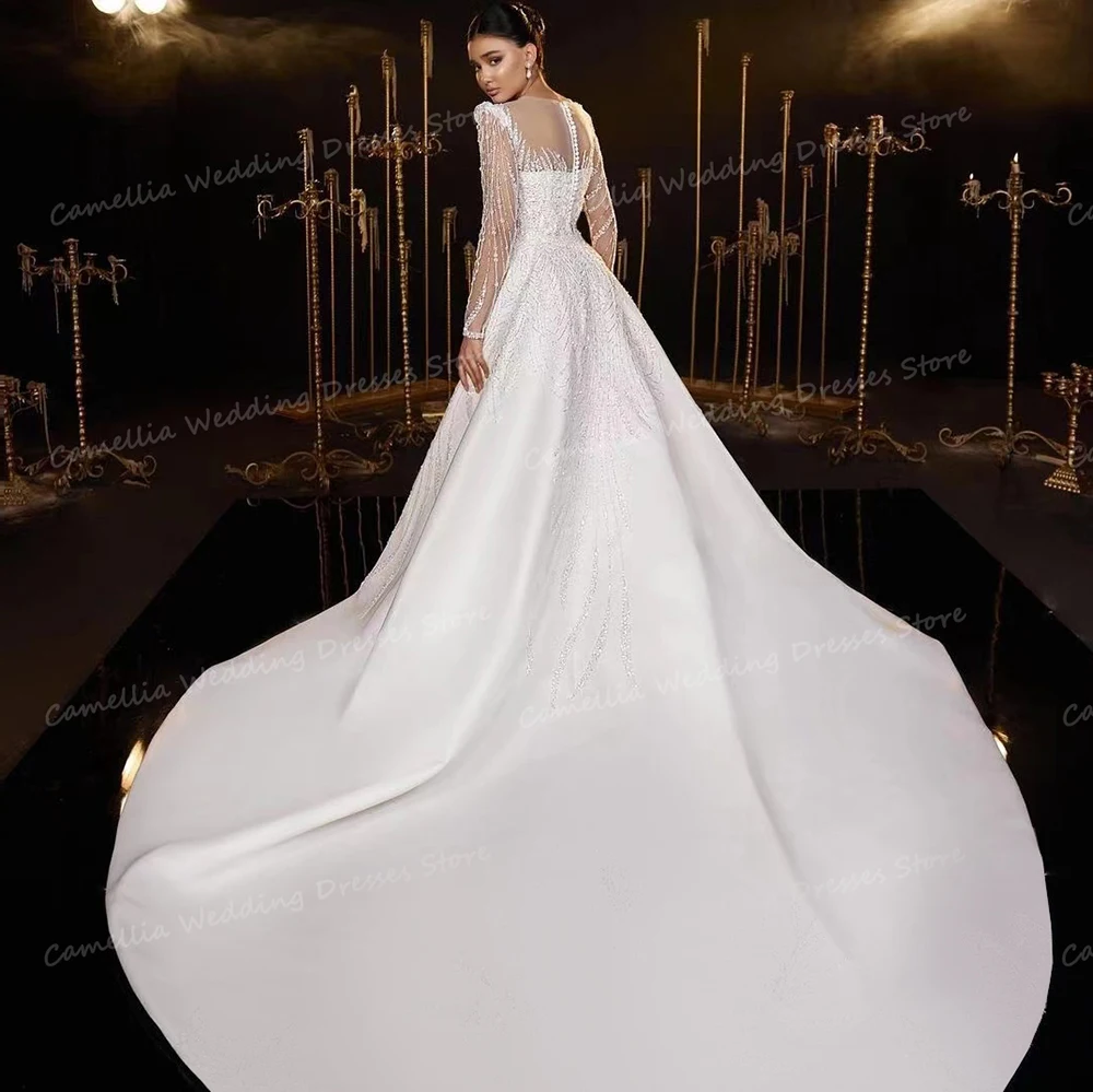 Semplici abiti da sposa con colletto quadrato Appliques Sexy A Line da donna per abiti da sposa Sweep Train Satin Vestidos De Fiesta