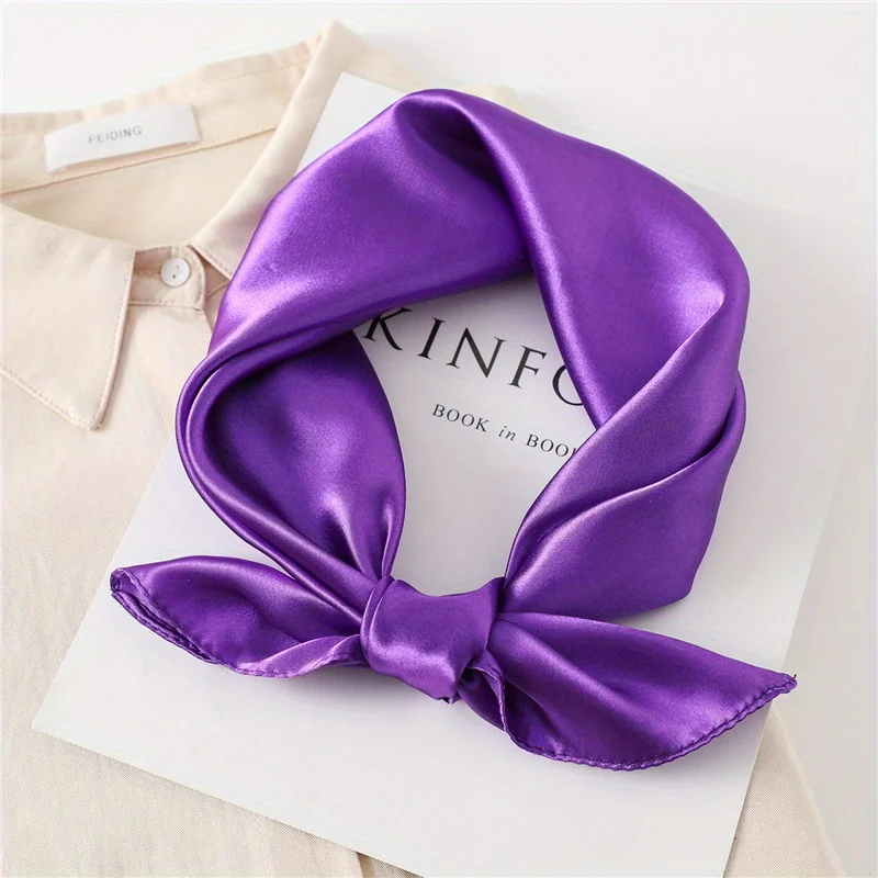 Satin Luxury Solid Silk Square Scarf for Women Girls Soft Hairband Neckerchief Office Hijab Headband Foulard Bag Ribbons Gift