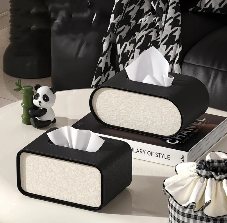 

High quality light luxury high-end living room paper box creative oval leather bedroom desktop napkins storage