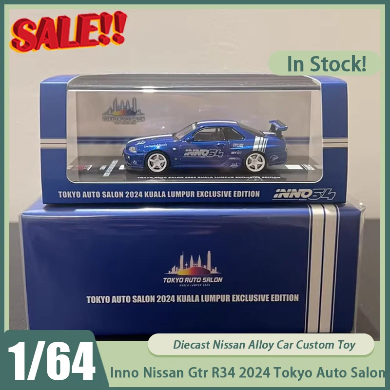 

Новинка в наличии Inno 1:64 Nissan Gtr R34 2024 Tokyo Auto Salon Limited, легкосплавный автомобиль, миниатюрные литые под давлением украшения Nissan, игрушки на заказ для детей