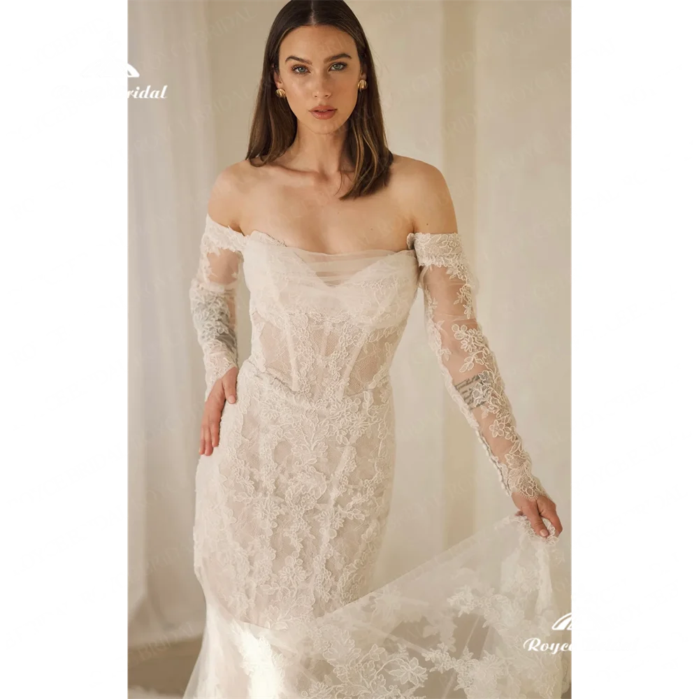 Roycebridal vestido de novia de sirena sin tirantes 2025 vestido de novia de cola de corte de encaje personalizado vestido de mariéevestidos de boda para fie