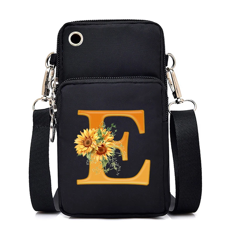 Sunflower 26 Letter Alphabet Small Shoulder Bags Women Mobile Phone Bag Mini Crossbody Messenger Purse Bag Lady Purses Handbags