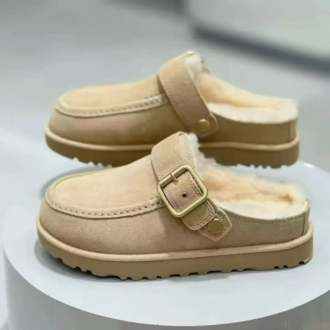 2026 Neue Winter-Hausschuhe aus Schafwolle mit integrierter, dicker Sohle für Damen, Retro-Zehenwickel-Müller-Schuhe für den Außenbereich – Detail 16