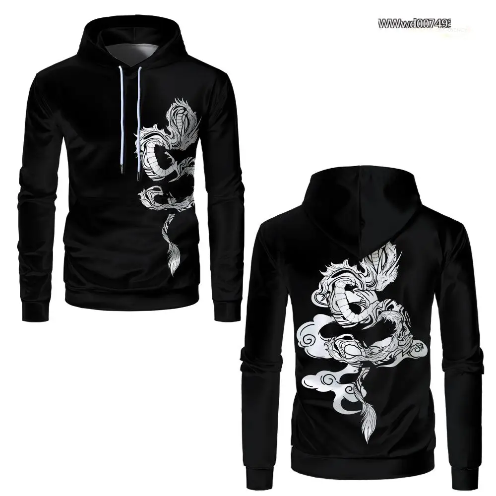 Autumn and winter new Chinese dragon totem 3D printed hoodie street casual all-match tops men and women fashion sweatshirt