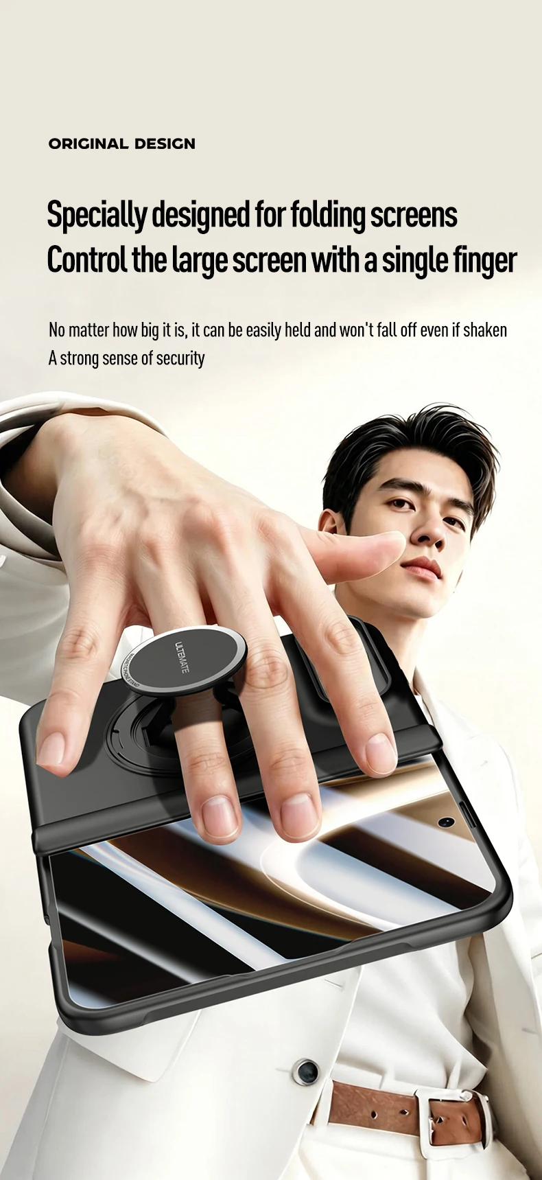 Luxury 360 Rotating Magnetic Stand Hand Strap Case for iPhone Duo 18 Duo Fold Wide Shockproof for Magsafe Film-Integrated Cover