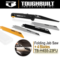 ToughBuilt 5-in-1 Folding Jab Saw + 4 Blades Saw Blades Designed to Cut Wood, Plastic, Metal, and Drywall Materials TB-H4S5-23FU