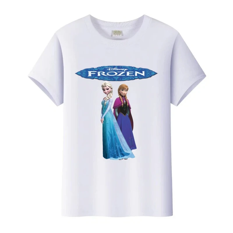 

Милые футболки с рисунком Disney Frozen Anna Elsa, летняя женская футболка, семейные блузки, детская футболка, одежда для девочек, топы Y2k в стиле Харадзюку, подарок