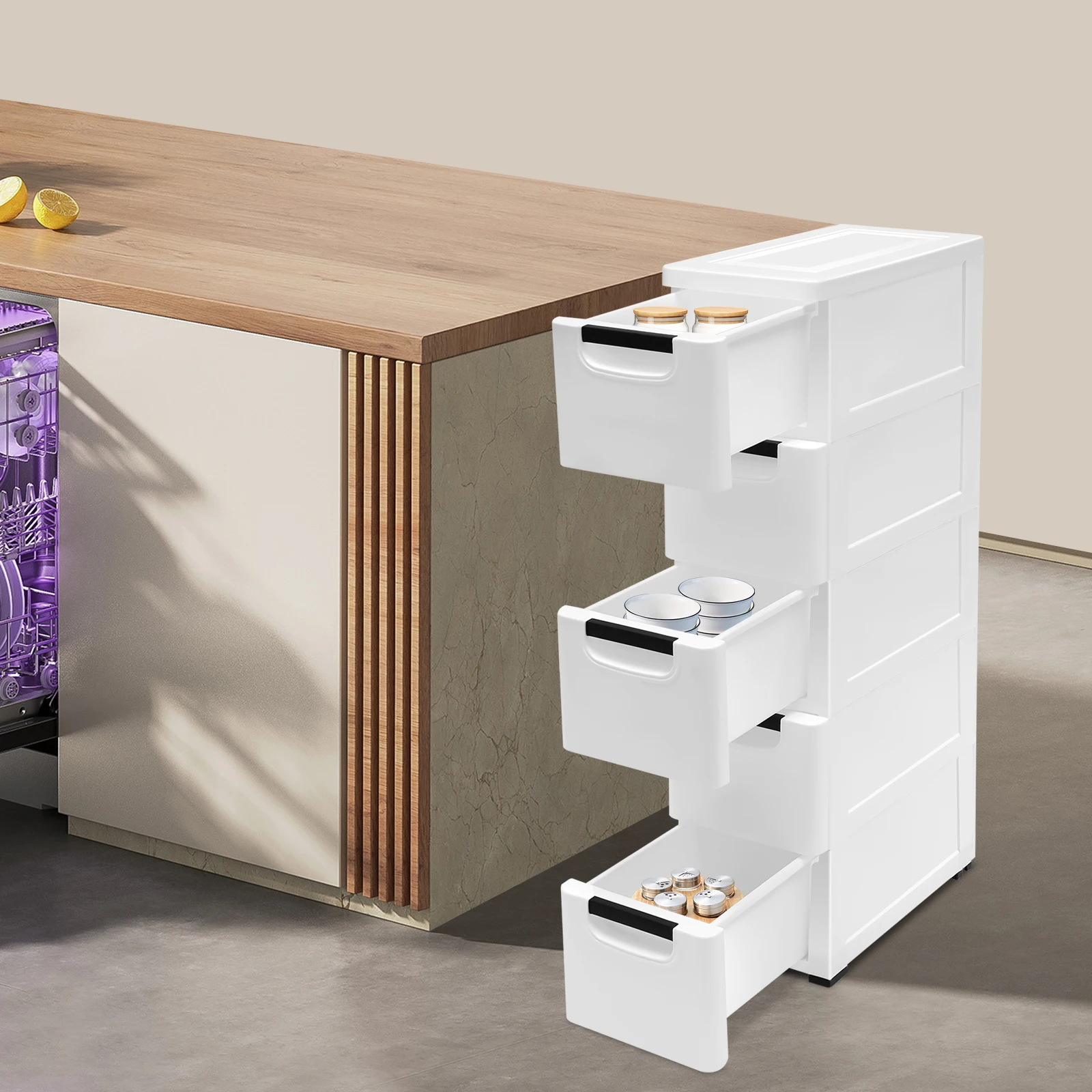 

Plastic Drawers Dresser, 5-Tier Storage Cabinet 20x40x84cm, White Organizer Stable & Sturdy Anti-Tip Design for Home Office