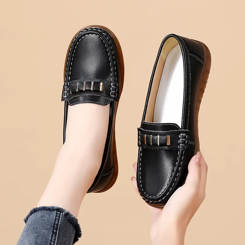 

Women Genuine Leather Loafers Shoes Bowket Wedge Shoes Female Spring Moccasins Soft Casual Shoes Women Sneakers Plus Size 35-41