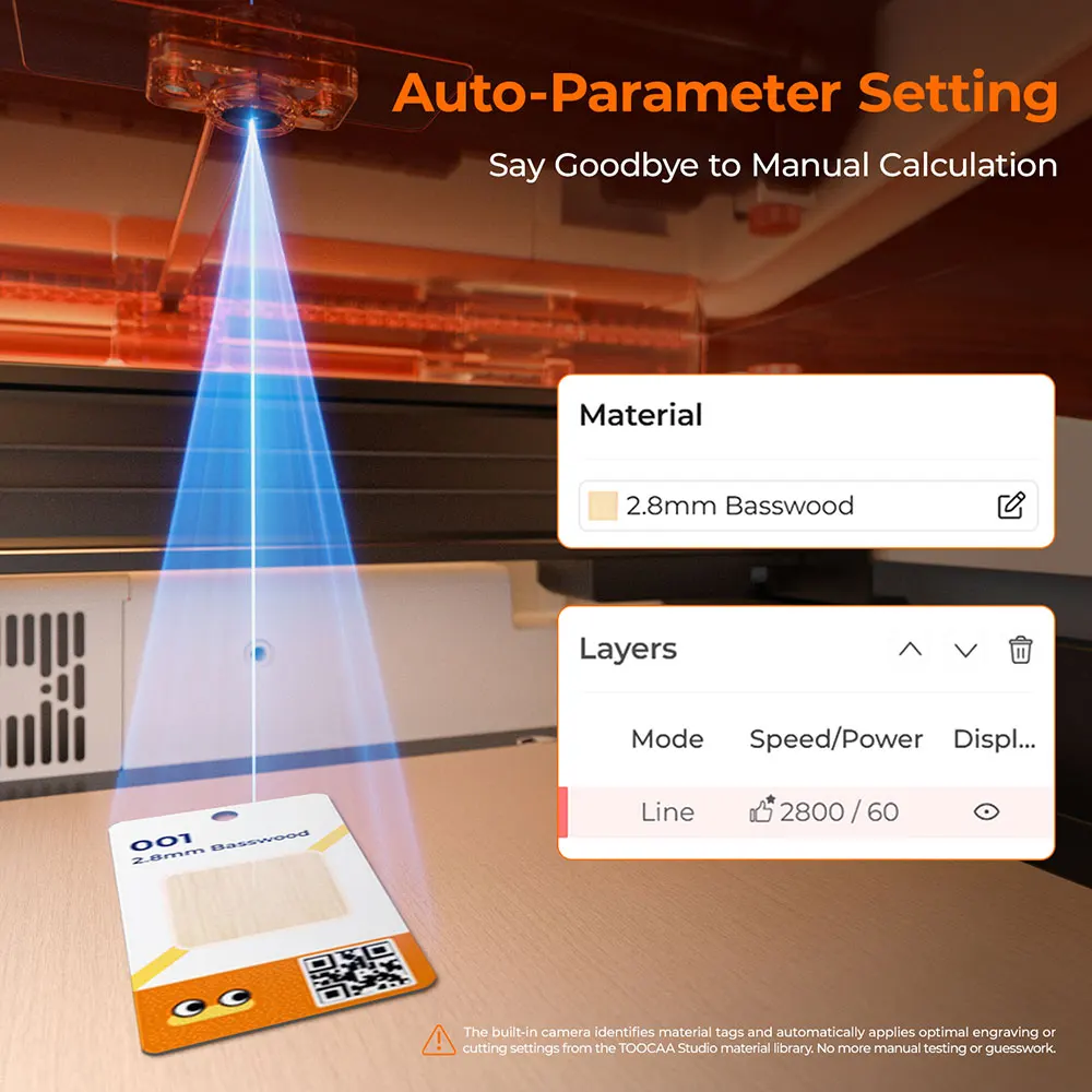 TOOCAA NOVA 20W Beginnersvriendelijke lasergraveermachine met Smart Air Assist & camera, ingebouwde desktop lasercutter met autofocus
