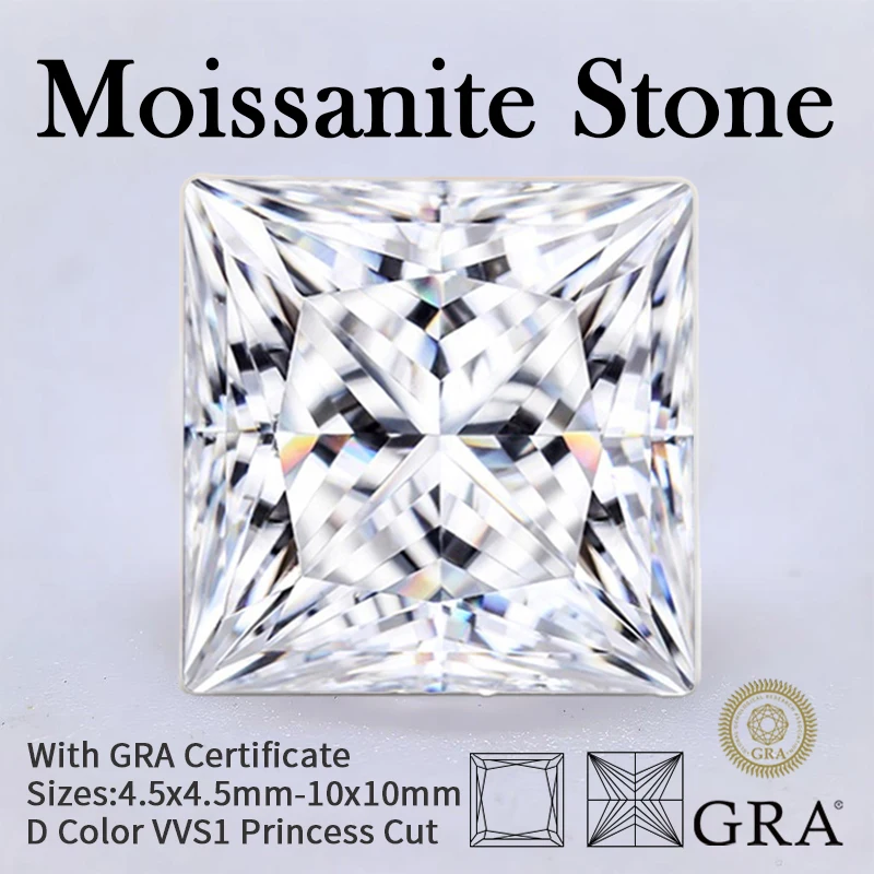 

Moissanite Loose Stone D Color Princess Cut VVS1 Pass Diamodn Tester Gemstone Beads for DIY Jewelry Making with GRA Certificate