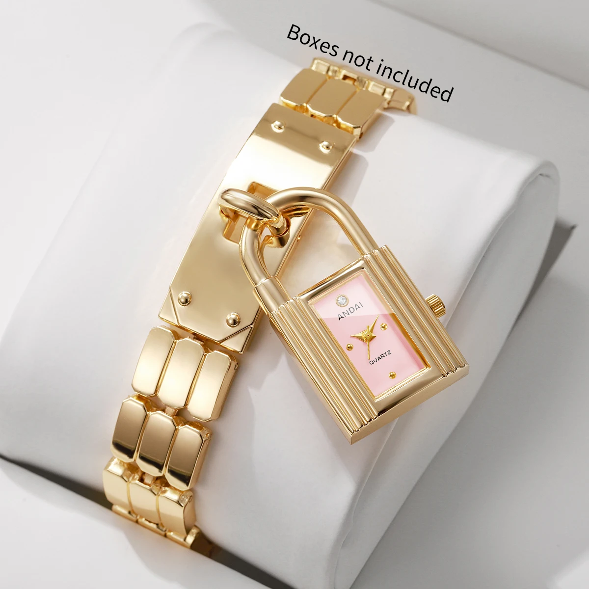 Modische Damenuhr mit Schlossanhänger, Quarzwerk, goldenes Armband, Damen-Armbanduhr, Relogio Feminino (ohne Box) – Detail 4