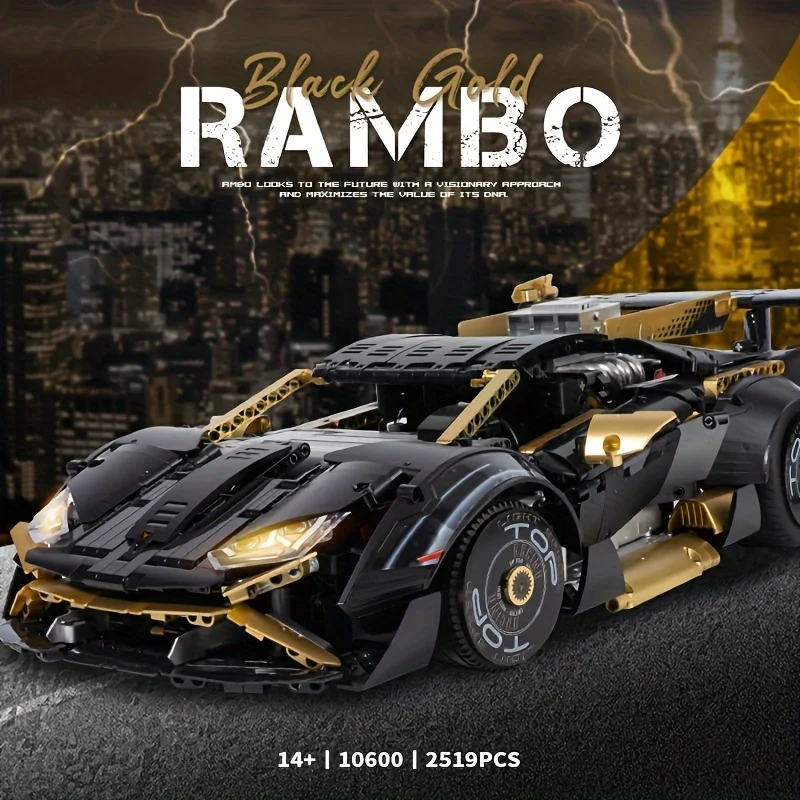 電気ブラックゴールドランボルギーニスーパーカーモデル少年おもちゃ組立ビルディングブロックモデルギフト装飾品