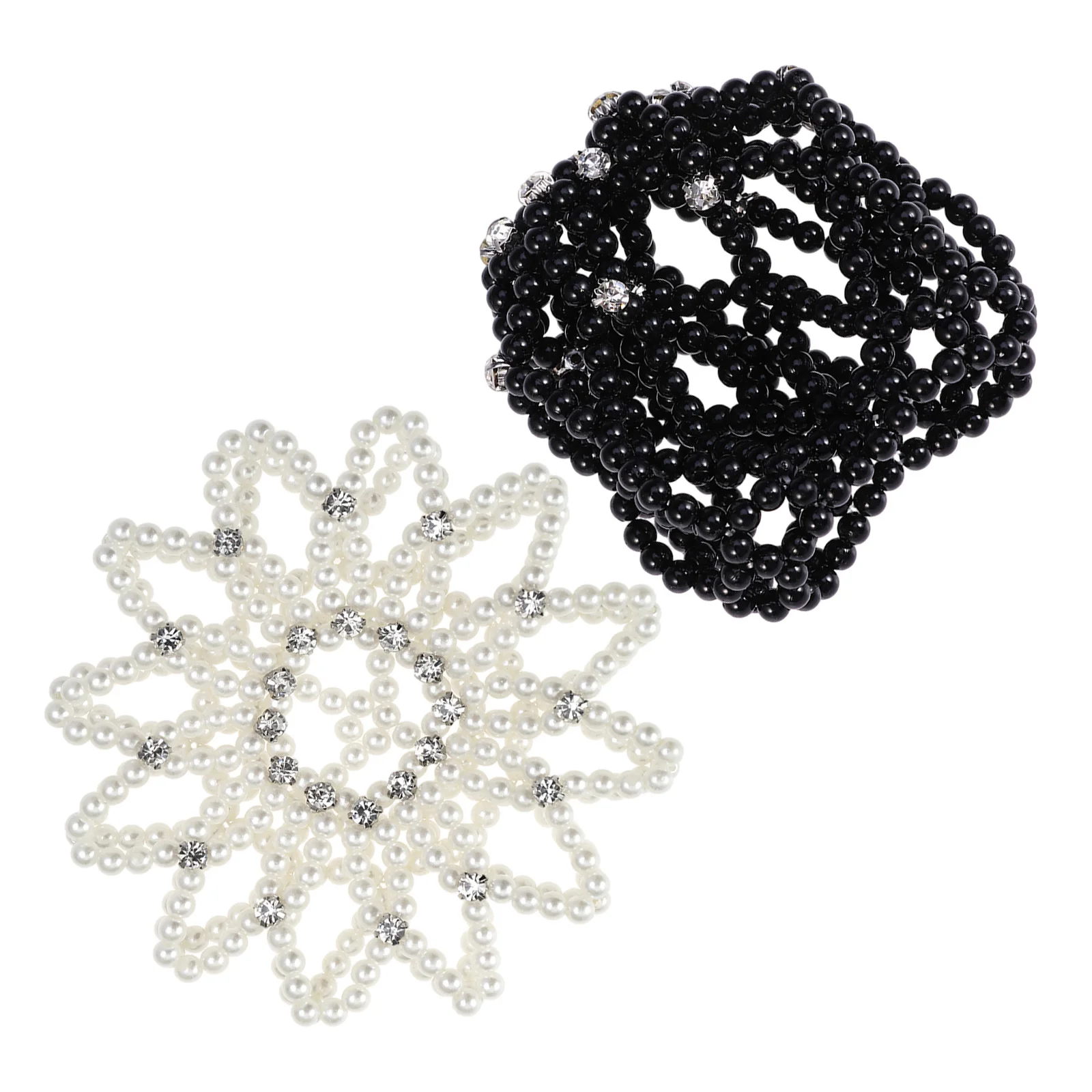 قطعتان من غطاء كعكة شعر الباليه المصنوع يدويًا من الكروشيه مع حجر الراين اللؤلؤي المطاطي لأداء الرقص للنساء بشكل آمن #1