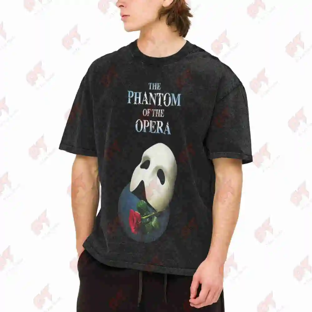 Phantom Of The Opera Mask Red Rose Vintage Washed Tee Pure Cotton T-Shirt