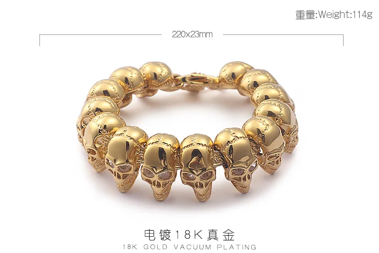 KALEN Golden Skull Bracelet for Men Personalized Stainless Steel 316L Polished Accessories Hip Hop Party Jewelry Gift