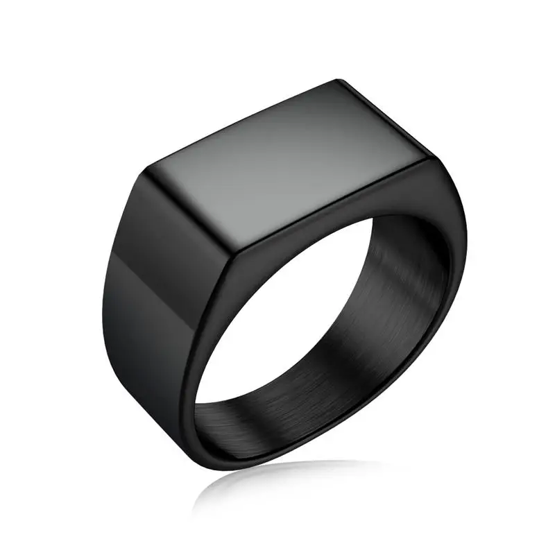 Fashion Men Ring Stainless Steel Simple Style Black Golden Silver Color Square Ring Charm Hiphop Male Jewelry Party Gift