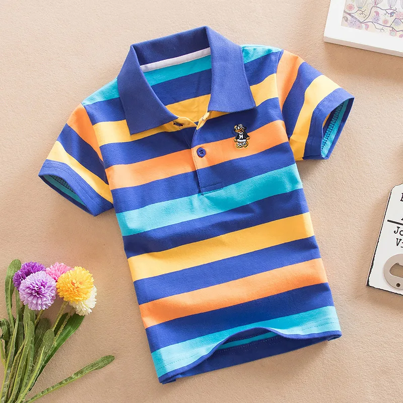 T Shirt Kids Clothes Turn-down Collar Baby Boy Summer Top Tshirt Color Stripes Vetement Enfant Fille Camisetas Fnaf 2-14 Years