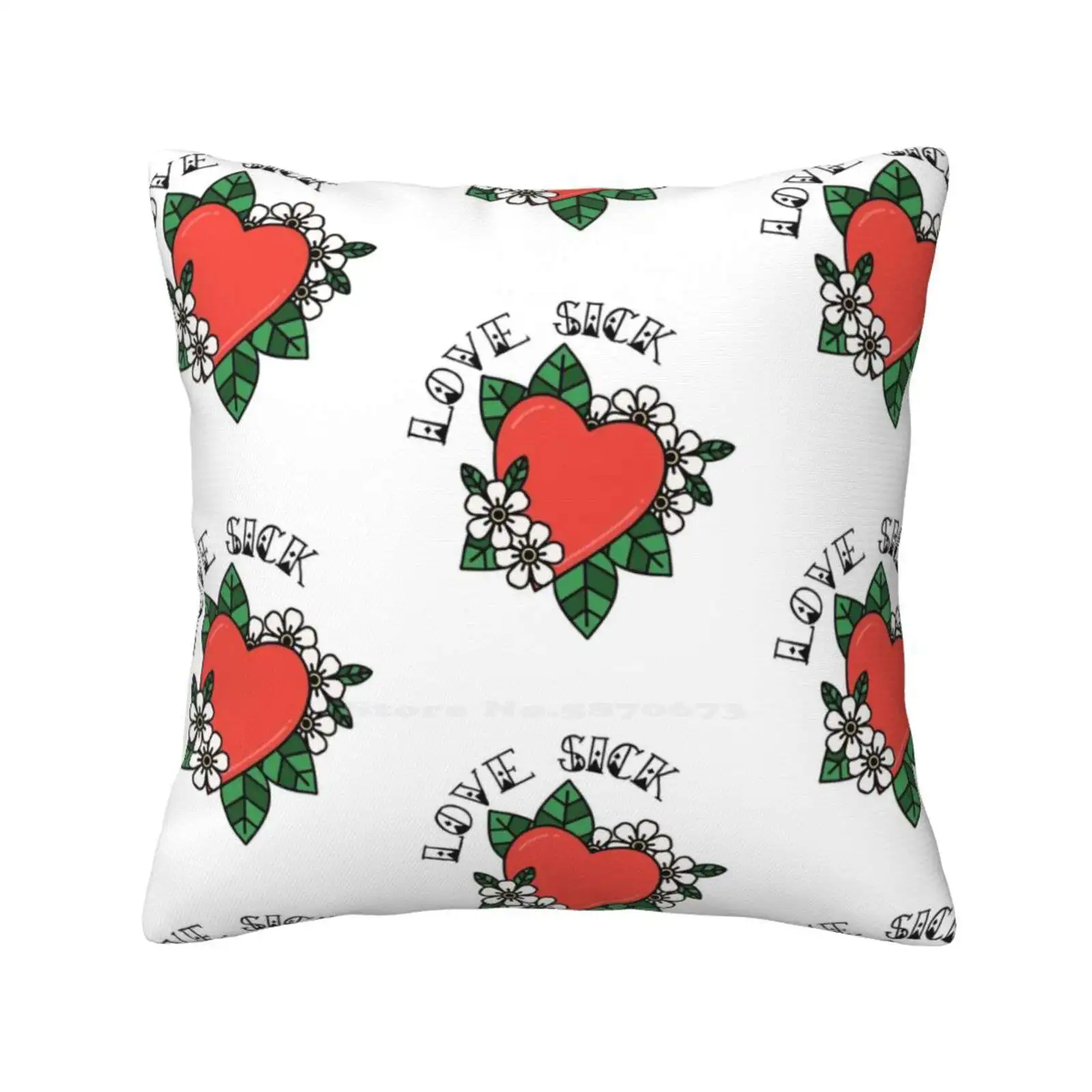 Love Sick Tattoo Funny Cute Decor Square Pillowcase Fake Tattoo Traditional Tattoo Tattoo Art American Traditional Tattoo Flash