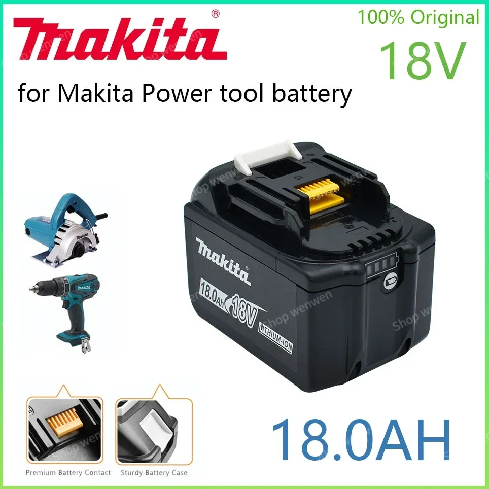 Makita-bateria de substituição recarregável com indicador LED, 100% Original, 18V, 18.0Ah, BL1830B, BL1840, BL1840B, BL1850, BL1860