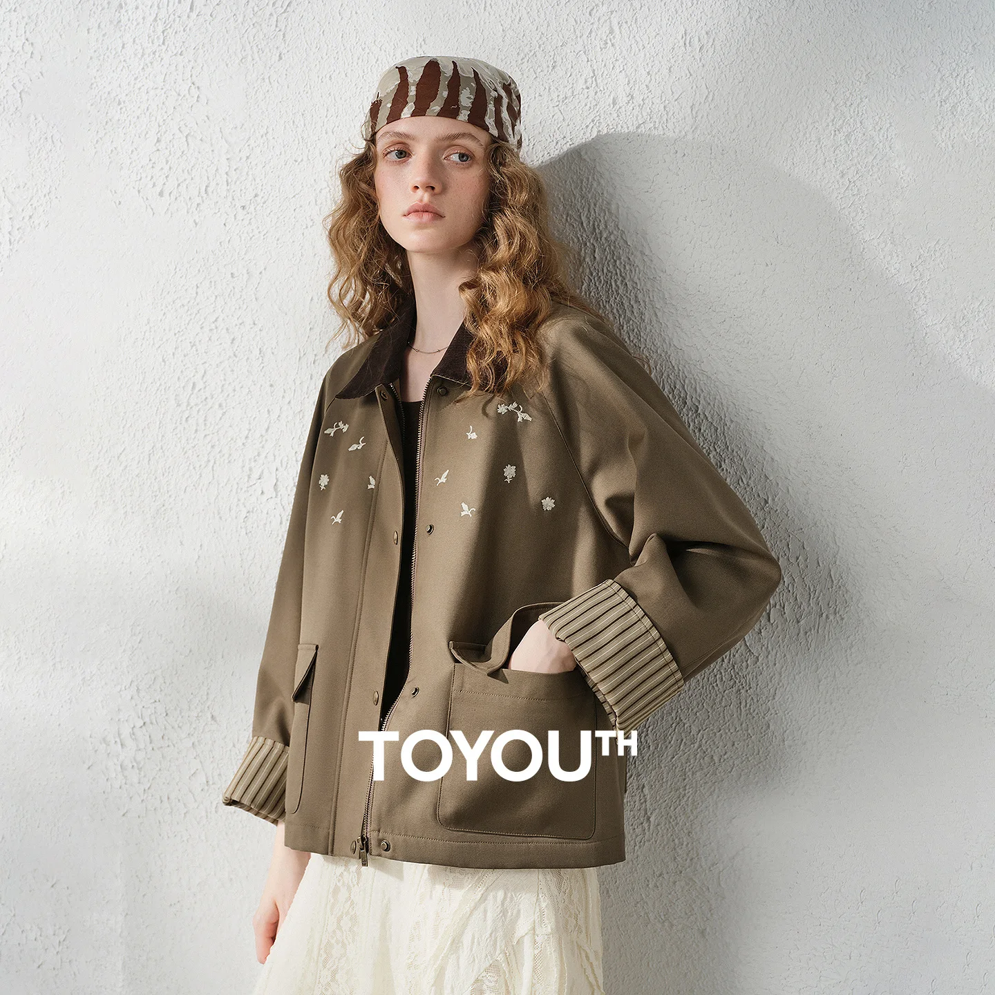 TOYOUTH Women's Jacket 2026 Autumn New Arrival Stand Collar Colorblock Splicing Utility Commuter Outerwear