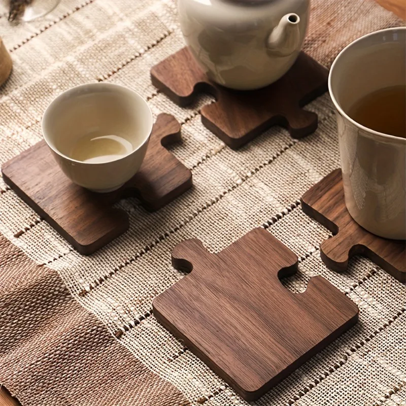 1pc Puzzle Shaped Mat - Protects Tabletops and Enhances Home Decor with Natural Wood Coaster for Drinks, Beverages