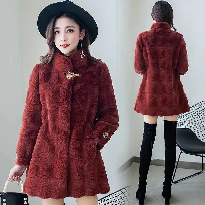 Jaket Bulu Imitasi Wanita 2026, Panjang Sedang, Kerah Tegak, Tebal, Hangat, Gaya Y2k, Jaket Streetwear Elegan, Ramping, Musim Gugur Musim Dingin