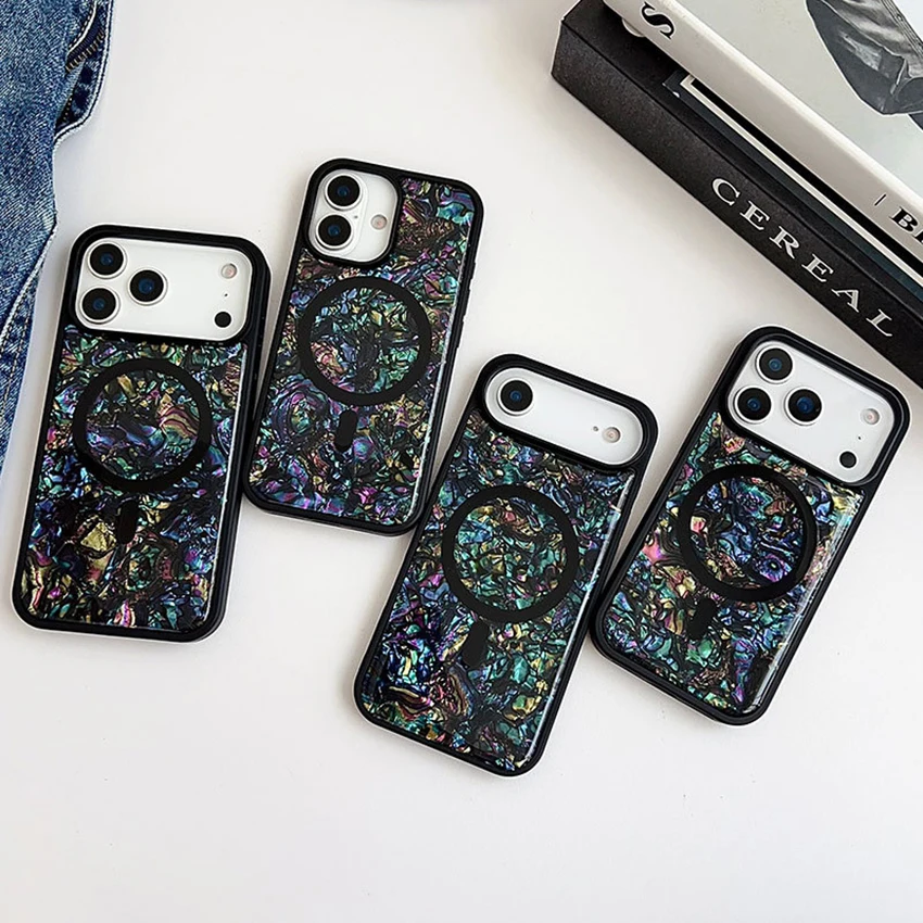 

Dazzling Color Shell Pattern Phone Case For Iphone 17 16 15 14 Pro Max Plus 16Pro Laser Phone Case Luxury 15Pro Cover Hard Shell
