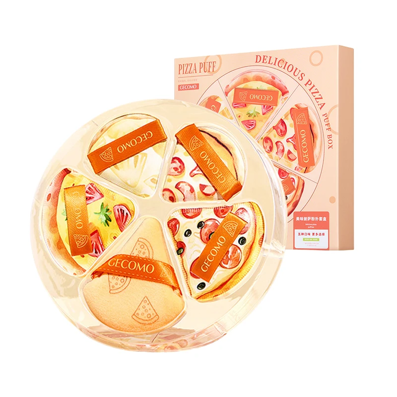 Zestaw 5 gąbek do makijażu w kształcie pizzy, przyjemne w dotyku, miękkie, do stosowania na sucho i na mokro, przyjazne dla skóry, narzędzie kosmetyczne.