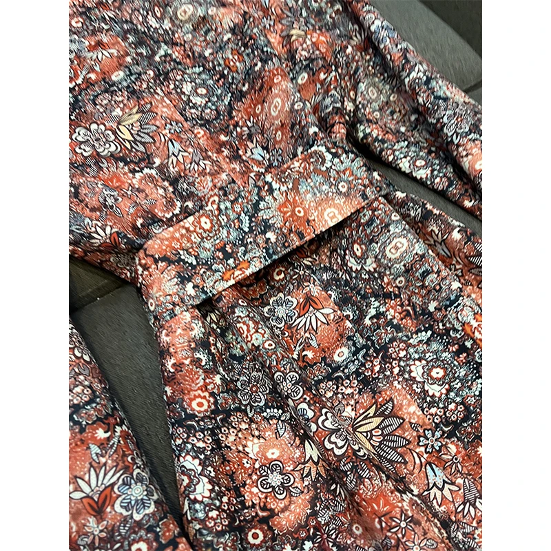 Fashion European & American High-end Women V-neck Floral Slim Dress with Decorative Feathers Desined Printed Casual Dresses