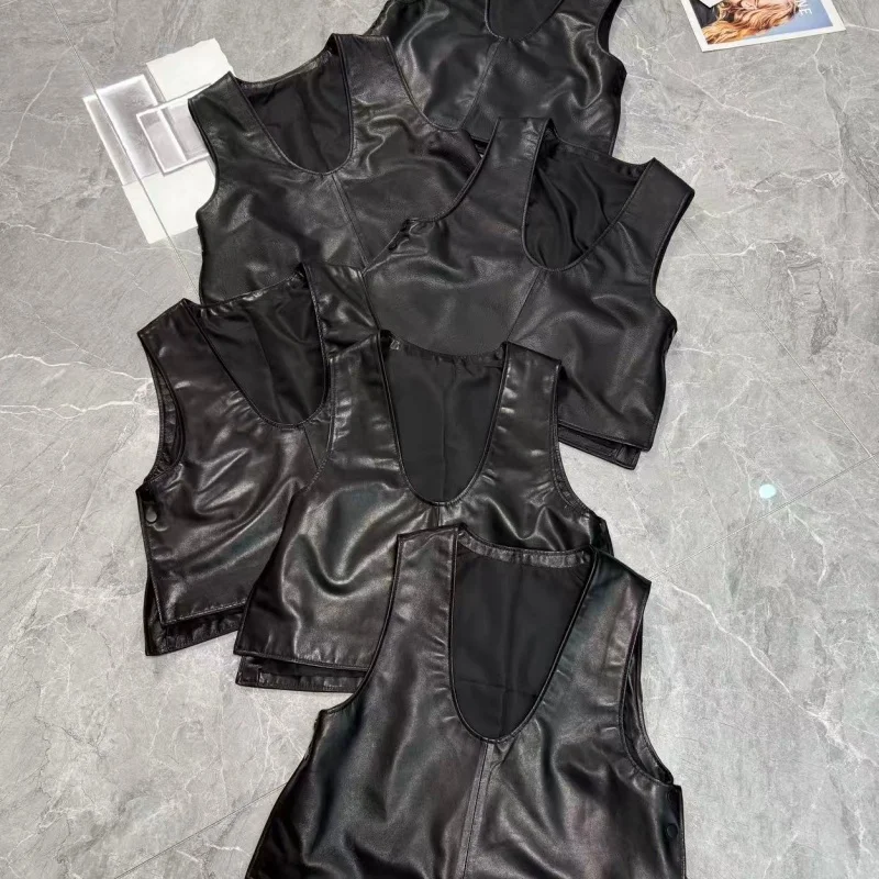 

Женский жилет из овечьей кожи, свободный крой, модный, с круглым вырезом, универсальный, на одной пуговице, для повседневной носки