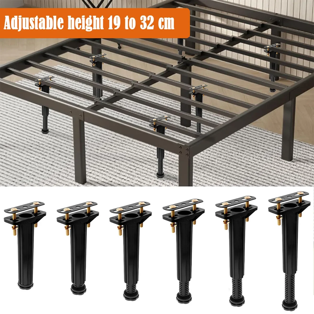 

Комплект из 6 улучшенных телескопических опор для кровати, регулируемые опорные ножки для нижней части кровати, несущие кронштейны для центральных ламелей каркаса кровати