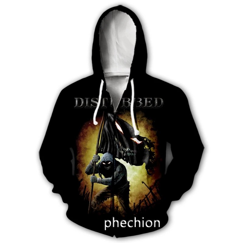 

phechion New Fashion Men/Women Disturbed Rock Band 3D Print Long Sleeve Zip Hoodies Casual Men Loose Sport Zip Hoodies J26