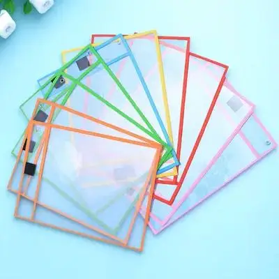 8Pcs Dry Erase Pockets for Clear PVC Reusable Sheet Protectors with Marker Holder Metal Grommet Hanging Office School