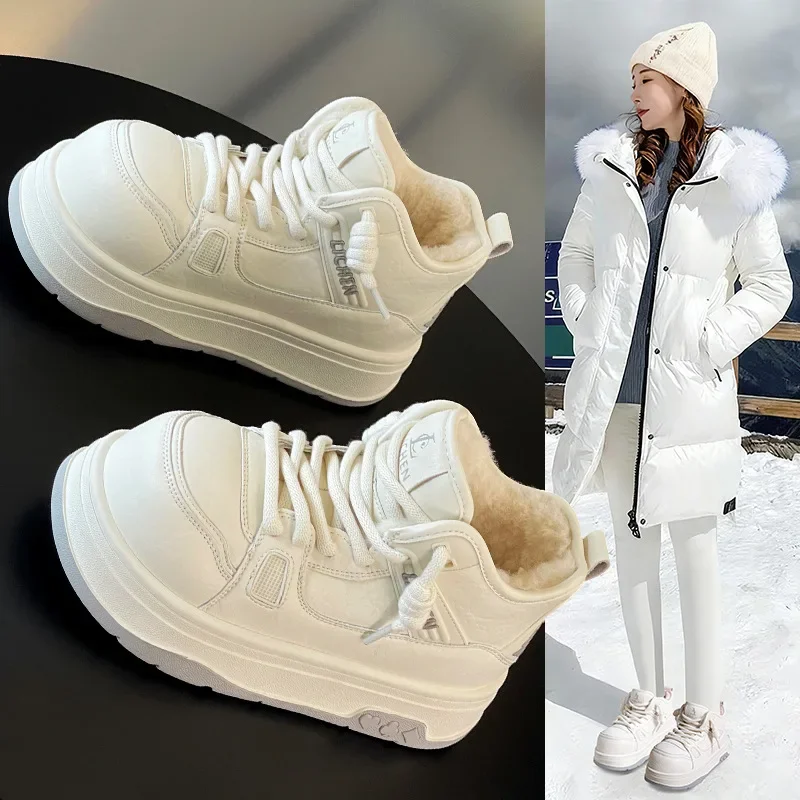 Thick-soled Wool  Women's 2026 Winter New Thickened Warm Bread Cotton Shoes Small Fat Short Snow Boots