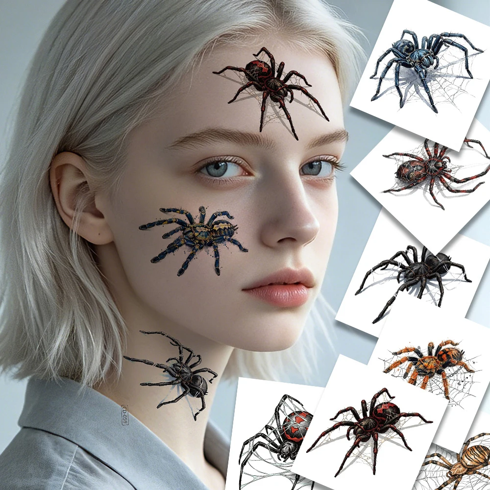 Halloween Realistic 3D Spider Temporary Tattoos-12 Sheets, Halloween Party Favors Decorations, Body Face Masquerade Prank Props