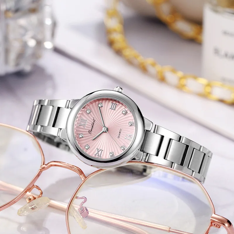 Elegant Ladies Quartz Watch Ice Blue Steel Band Diamond Studded High End Light Luxury Women's Wristwatch For Daily Wear Girl