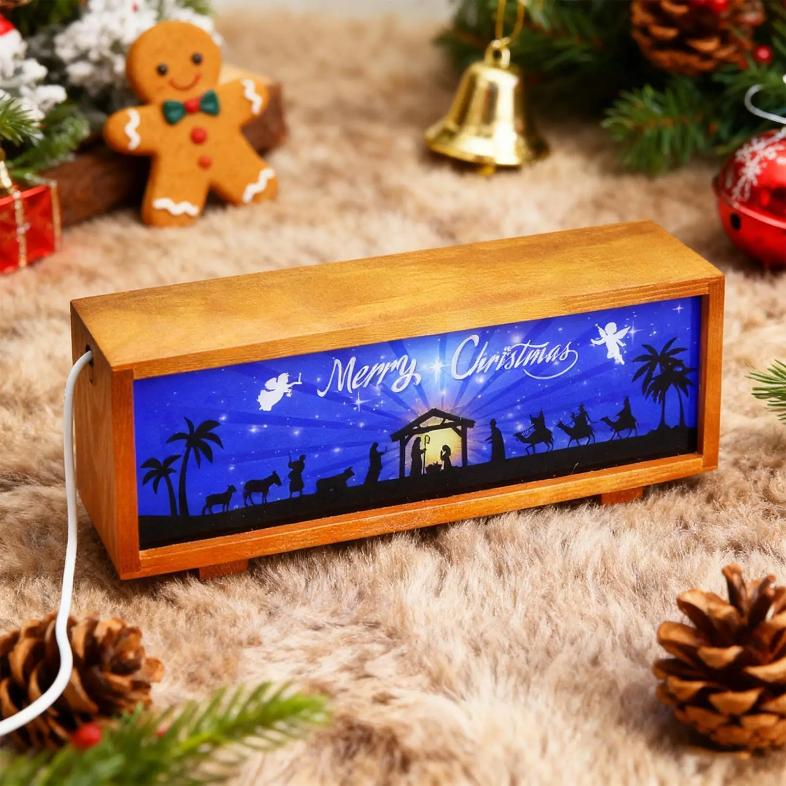 تضيء مشهد المهد LED منضدية فانوس الخشب زينة عيد الميلاد مشهد المهد لغرفة المعيشة غرفة نوم الحضانة