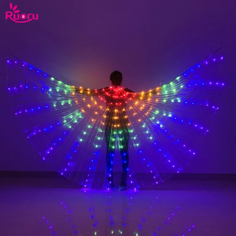 Ruoru Belly Dance Wings Kids Adult Luminous Isis Wings Led Light Up Wing Women Girls Led Cape for Party Show Rave Halloween
