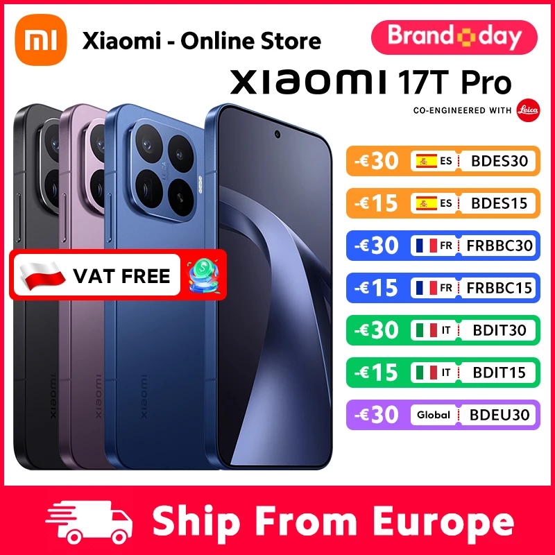 Xiaomi Versione Globale Smartphone 17T Pro 12GB RAM Batteria 7000mAh HyperCharge 100W Display AMOLED 6.83' 1.5K CPU MediaTek Dimensity 9500 NFC